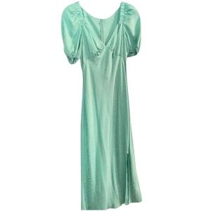 Stunning Mint Green Silk LEITH midi dress w/ animal print inlayed in fabric (S)
